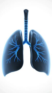 3D Human Lungs Anatomy Animation with Glowing Blue Bronchial Tree - Respiratory System Medical Visualization
