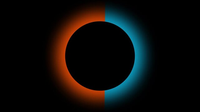 A dark solar eclipse effect shows a black circle surrounded by a warm golden yellow corona glow on black background