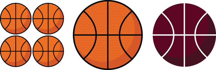 Obraz premium Minimal Basketball Icon Collection with Flat Sports Ball Designs, Modern Athletic Symbols, and Clean Geometric Vector Illustrations