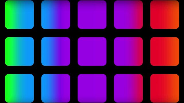 A vibrant grid of sixteen rounded square tiles shows bright multicolor hues including orange yellow green and blue tones