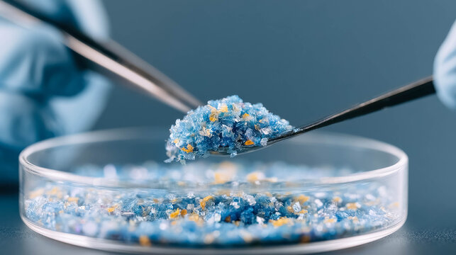 Laboratory analysis of microplastic particles in petri dish environmental pollution research