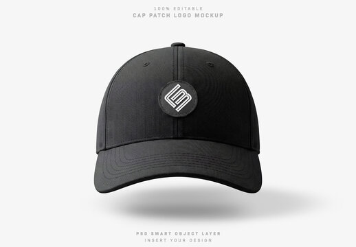 Fully Editable Floating Black Cap Mockup Isolated on White