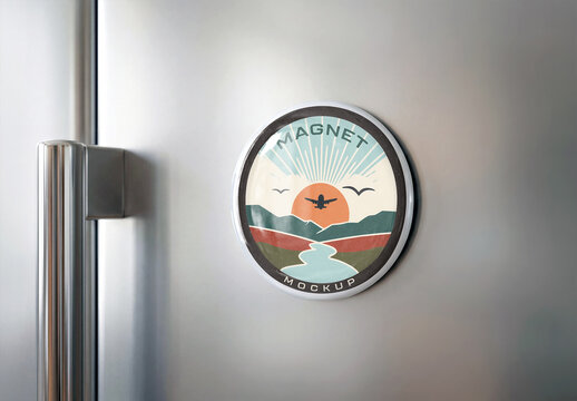 Circular Magnet Mockup on Refrigerator Door
