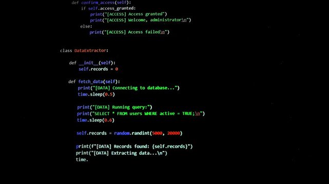 Bright code text appears on computer screen during programming process. Developer writes script in javascript environment with visible syntax. Technology concept highlights software