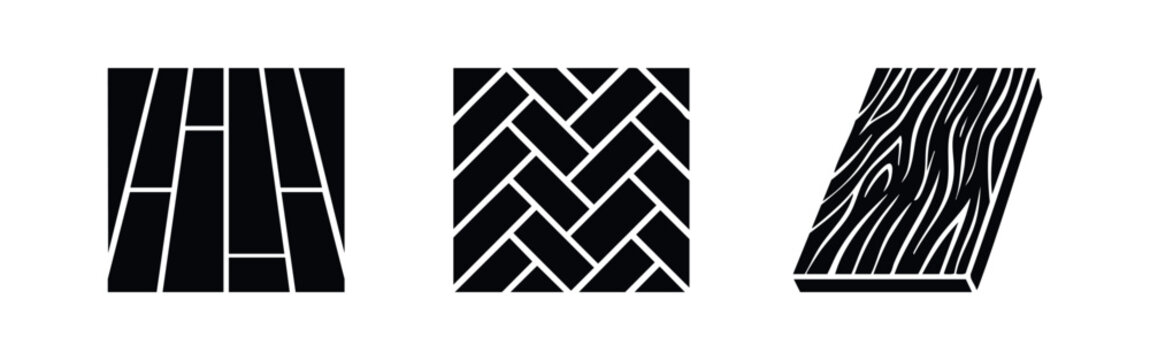 Wood flooring and parquet patterns icon set. Hardwood and laminate floor textures.