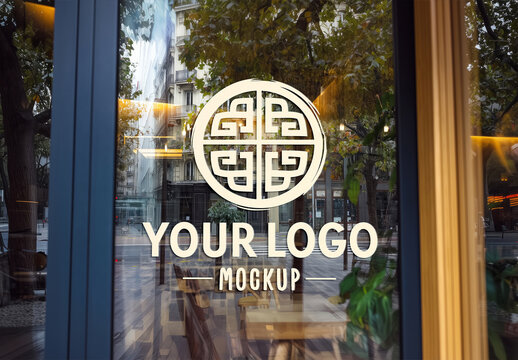 Logo Decal Close-up on a Window Glass Mockup
