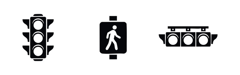 Traffic Light and Pedestrian Crossing Icons Set, Road Safety and Urban Navigation Symbols © Lili