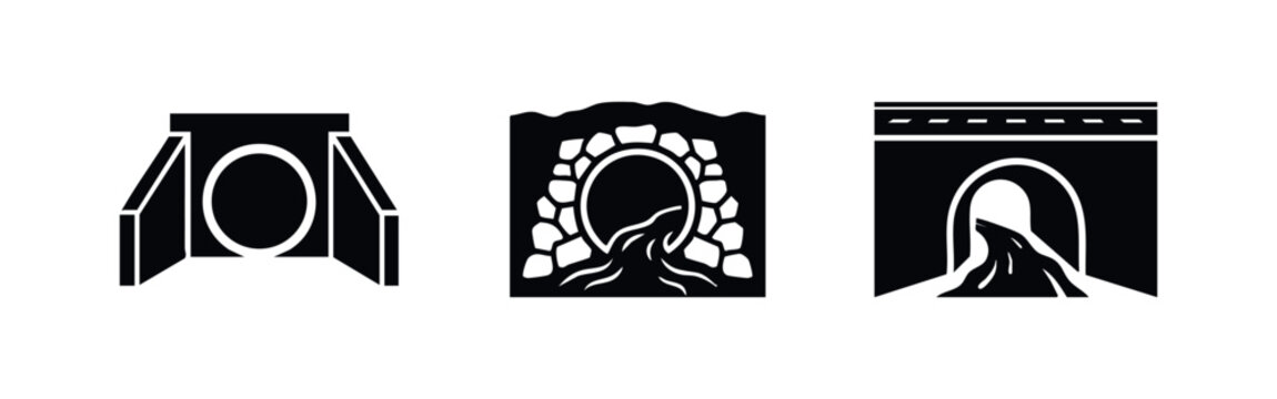 Underground Tunnel and Drainage System Icons Set, Construction and Infrastructure Engineering