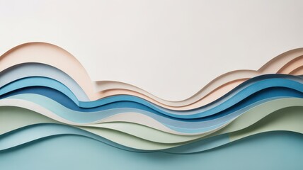 Obraz premium Layered paper waves in shades of blue and pastel colors, abstract background design