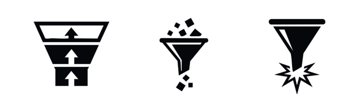 Marketing and data funnel icons, representing conversion, filtering, and impact processes.