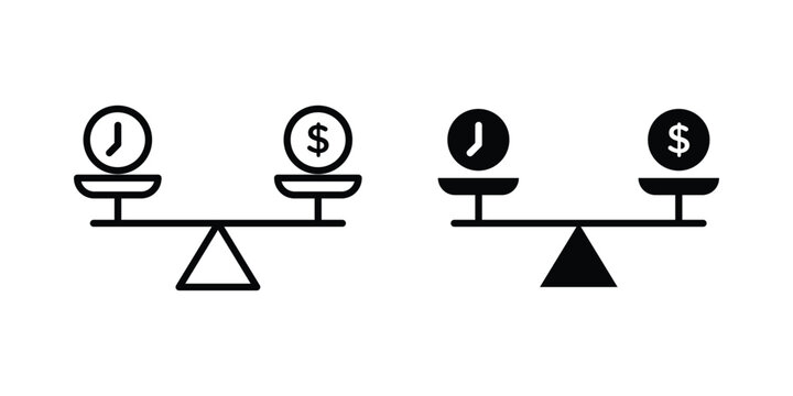 Time and money scale icon solid Icon Design Concept. Line icons