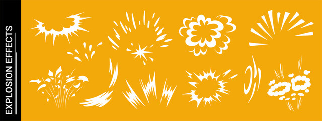 Explosive doodle comic action scene featuring dynamic burst effect vector illustration set. Bold cartoon doodle style hand-drawn motion lines and powerful impact graphics perfect for superhero design. © Konstantin