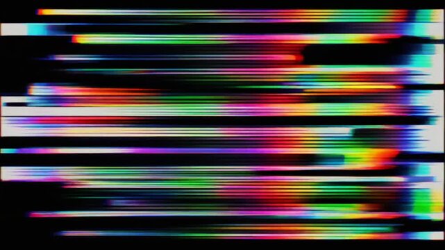 Abstract glitch effect animation with colorful horizontal lines on a black background
