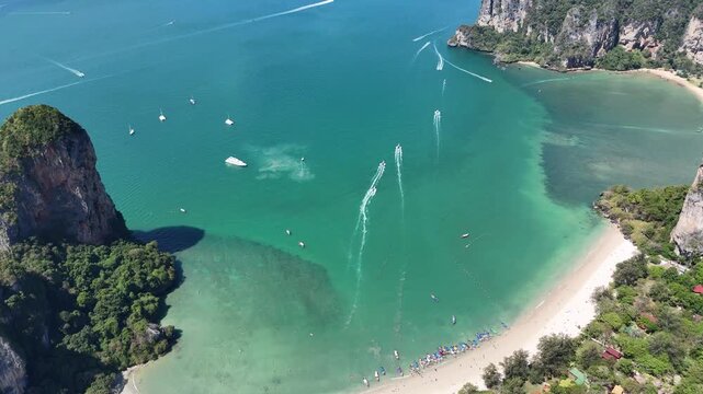 Aerial Footage of Railay Beach and Andaman Sea Tropical Paradise in Thailand