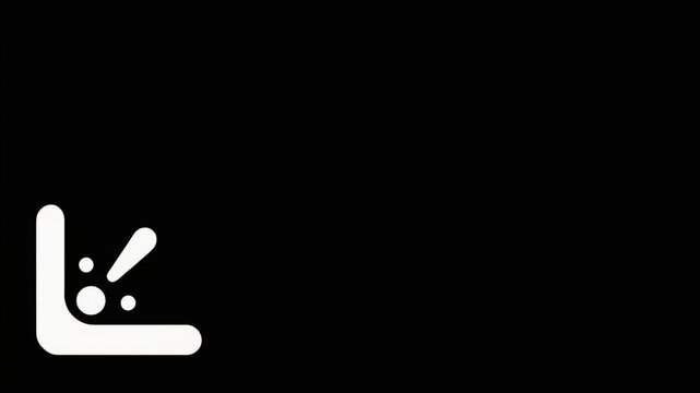 Animated white L shape with exclamation mark and dots on a black background