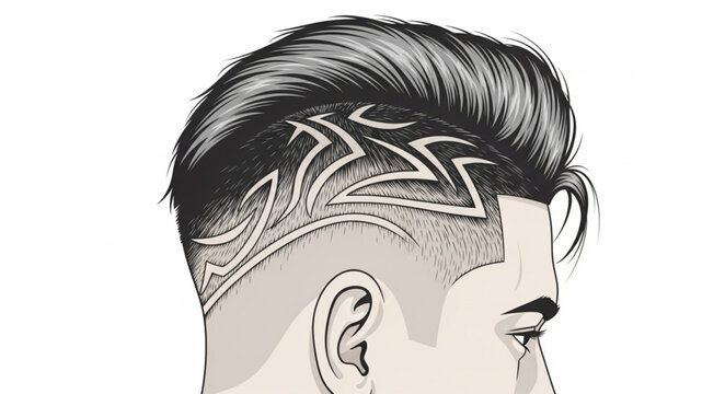 Man with a stylish haircut featuring intricate designs shaved into the sides.