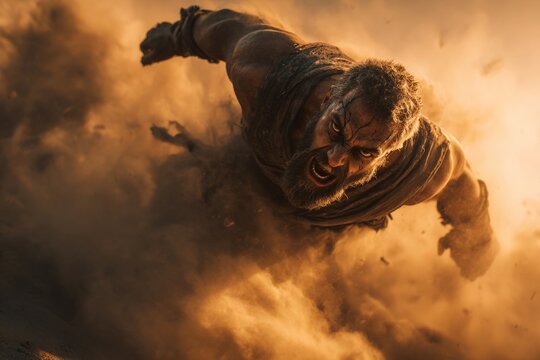 Goliath Falling After Stone Strike Impact