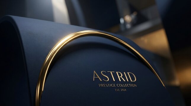 Elegant Astrid Restaurant Logo with Golden Arch and Dark Blue Background.