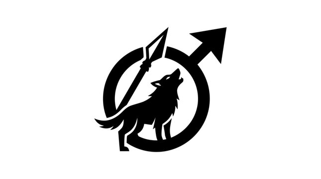 Silhouette of a howling wolf inside a male symbol with arrow.