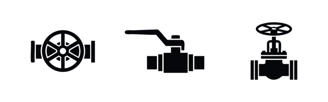 Industrial and plumbing valve control icons set