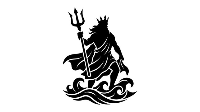 Silhouette of Poseidon God of the Sea with Trident.