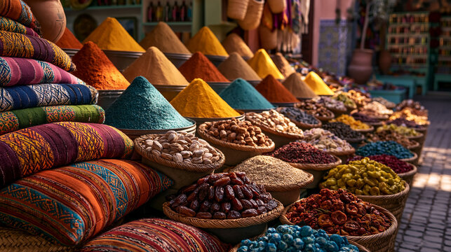 Vibrant Moroccan Medina Market Colorful Textiles Spices