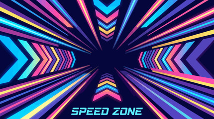 Fototapeta premium Vibrant neon speed zone abstract background.