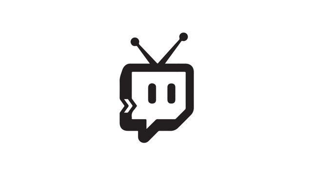 Speech bubble icon incorporating a television silhouette represents interactive digital broadcasting.