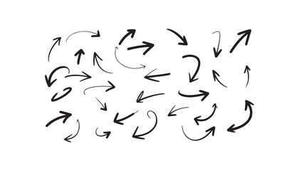 Obraz premium Set of grunge hand drawn arrows on transparent background. various doodle shapes.