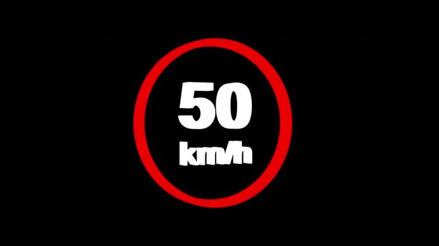 50 kmh speed limit road sign icon animation isolated on transparent background 4K