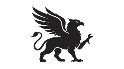 Fototapeta premium Mythical Griffin Silhouette Creature with Wings and Lion Body.