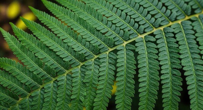 Close-up of Vibrant Green Fern Leaf with Intricate Natural Patterns and Texture in Forest