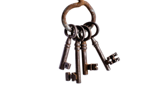 Rusty antique skeleton keys on a ring