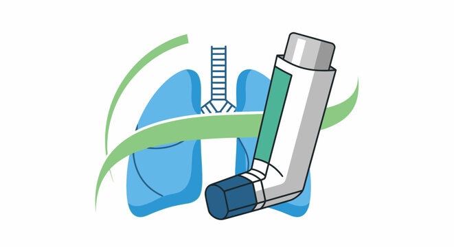 Asthma inhaler with lungs graphic