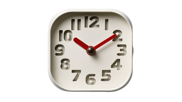 Modern square alarm clock with red hands and black numbers