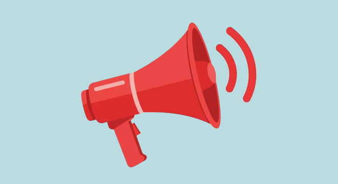Red megaphone icon for loud announcement and marketing communication