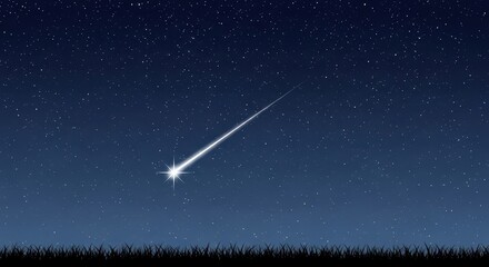 Obraz premium Beautiful Shooting Star Streaking Across a Clear Night Sky with Many Stars and Grass Silhouette Illustration