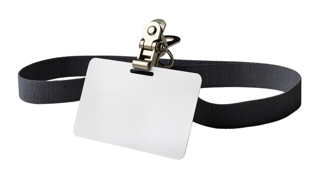 Blank White ID Card with Dark Grey Lanyard and Metal Clip