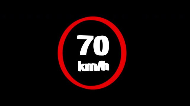 70 kmh speed limit road sign icon animation isolated on transparent background 4K