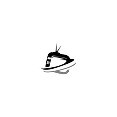 A minimalist abstract vector logo design featuring a stylized vintage television set combined with dynamic, sweeping planetary rings or swoosh lines. © Pernah