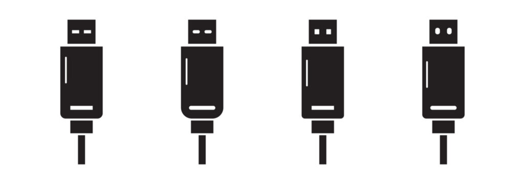 USB cable connector icon set. usb drive silhouette icon set, Transport symbol. Vector illustration.