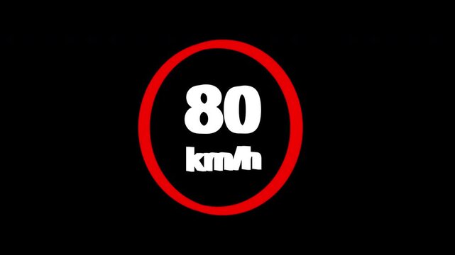 80 kmh speed limit road sign icon animation isolated on transparent background 4K