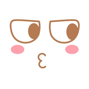 Cute Brown Cartoon Face with Pouting Mouth and Blushing Cheeks PNG