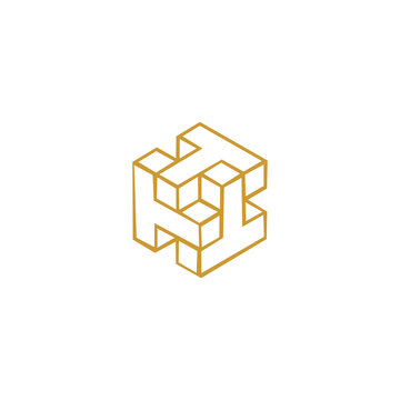 A minimalist and geometric isometric vector logo forming an impossible cube structure, isolated against a solid white background.