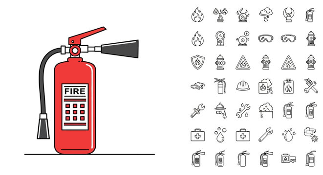 Red Fire Extinguisher Safety Equipment Device.