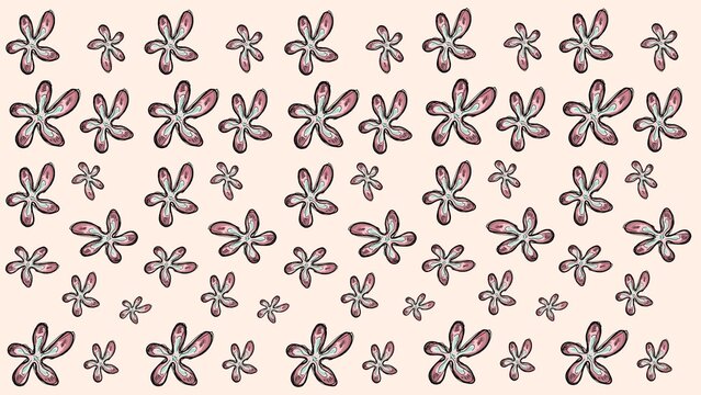 Pink floral seamless pattern doodle illustration on cream background.