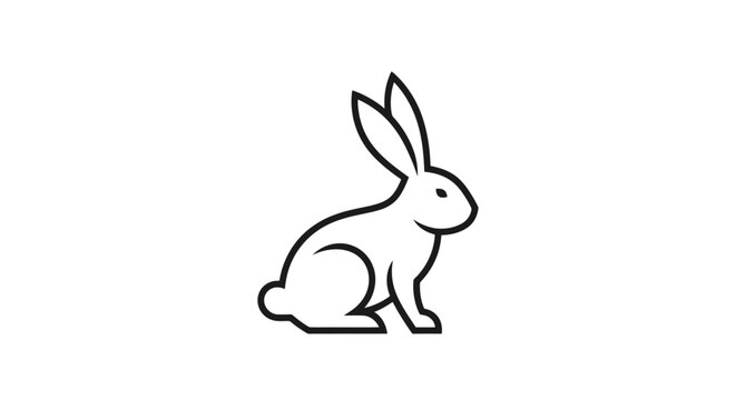 A simple, clean, and elegant line art illustration of a rabbit sitting upright on a white background.