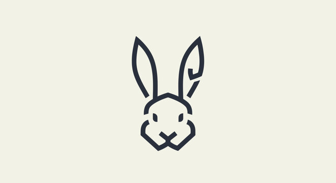 Minimalist line art illustration of a rabbit's head with long ears on a light background, simple and clean design.