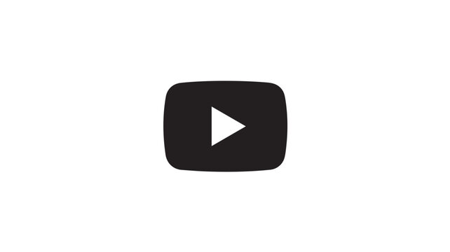 Play button icon sits centered as a solid black shape on a white surface.