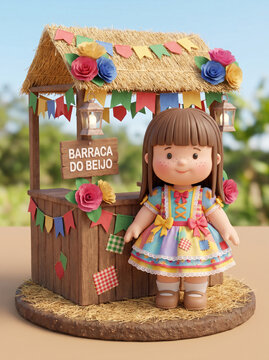 Illustration of barraca do beijo with a doll